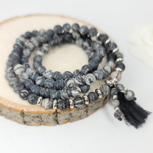 NWT 108 Mala Agates Natural Stones Bracelet NWT - Picture 2 of 6